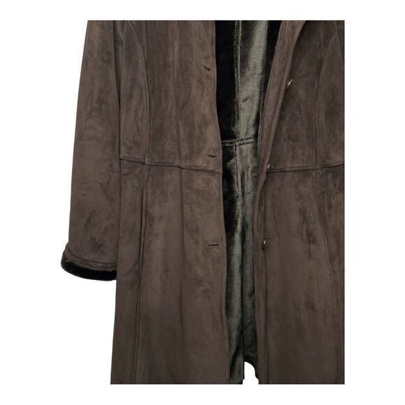 DANA BUCHMAN Chocolate Brown Coat Fur Trim Jacket Knee Length Buttons Womens - Picture 5 of 9